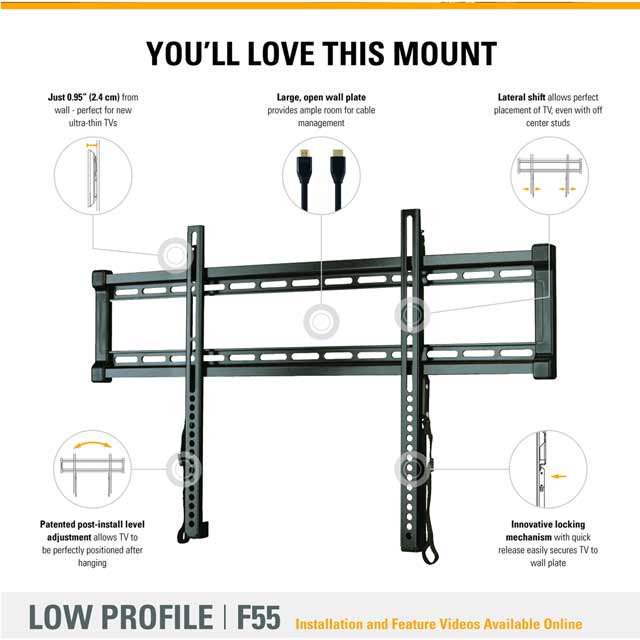 Image of Sanus Vuepoint F55C-B2 Fixed TV Wall Bracket For 47 to 90 inch TVs