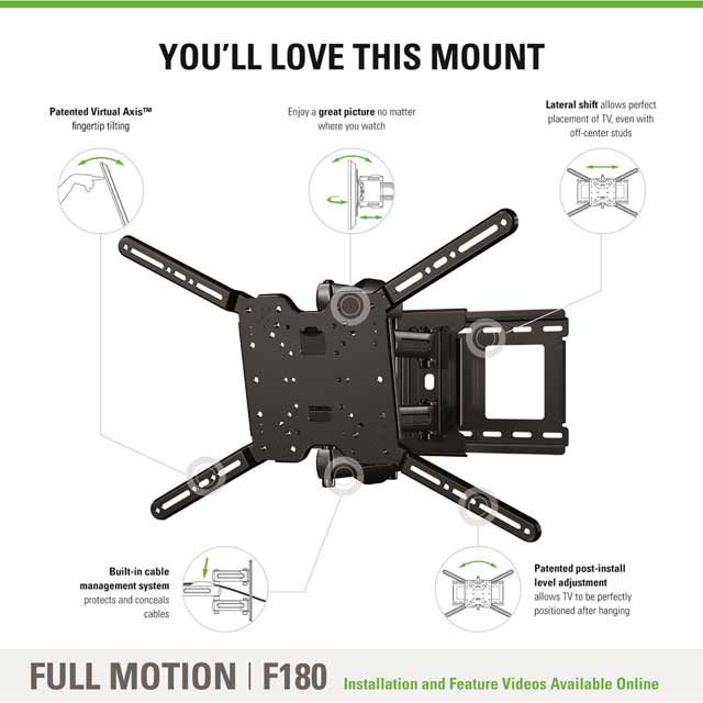 Image of Sanus Vuepoint F180C-B2 Full Motion TV Wall Bracket For 47 to 70 inch TVs